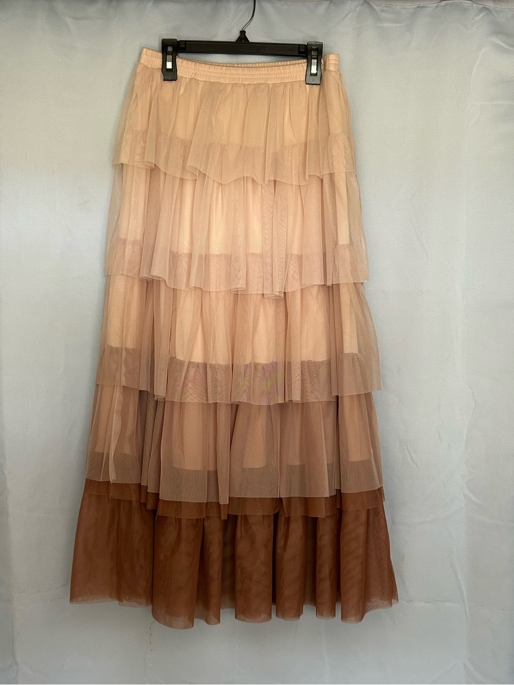 Listicle Blush to Brown Ombre Tiered Tulle Maxi Skirt Size Small